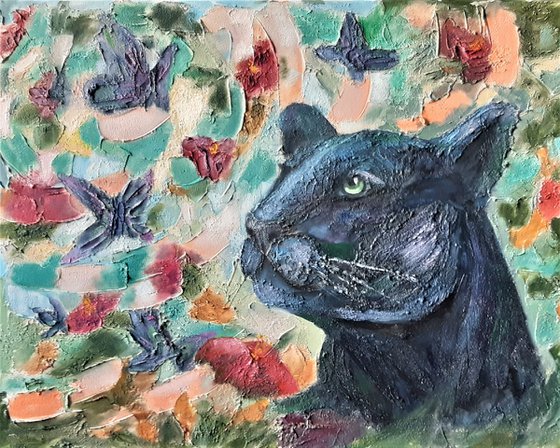 One day in the next life. Black Panther. oil painting. home decor, original gift