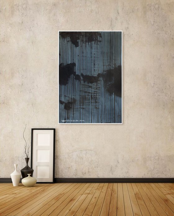 OSHO Extra large abstract painting Black and grey  stripes