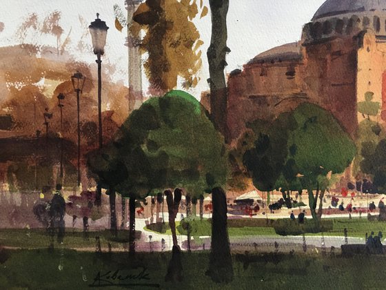 Hagia Sophia of Istanbul cityscape original watercolor