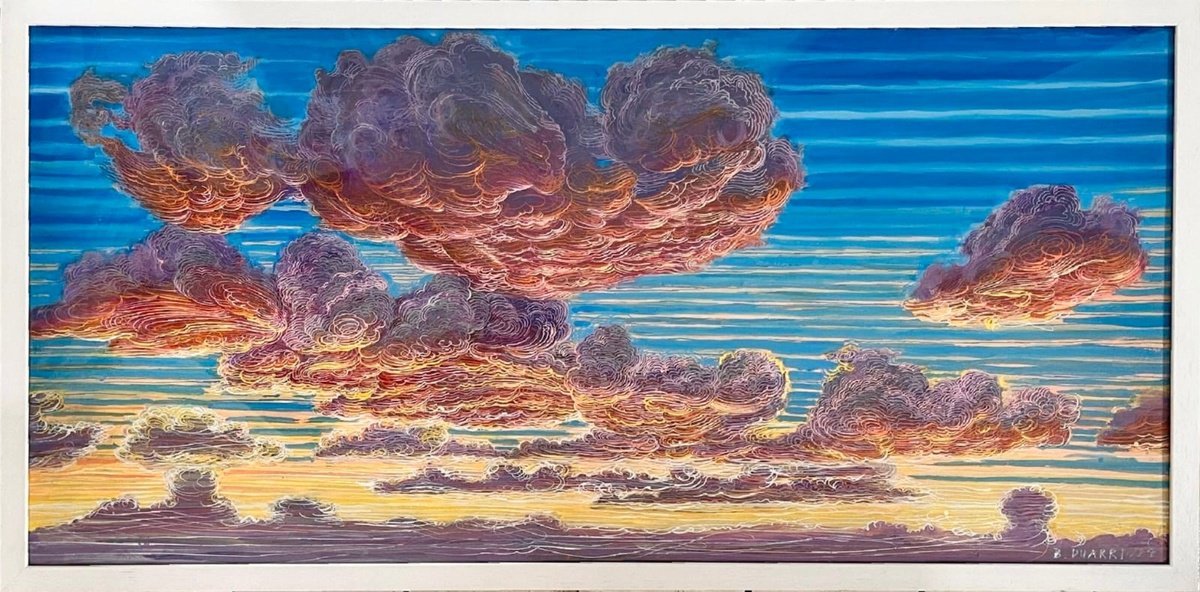 Surrealistic Landscape Acrylic Painting By Benjamin Duarri, 49 X 23, Sunset Skyscape, Original Artwork