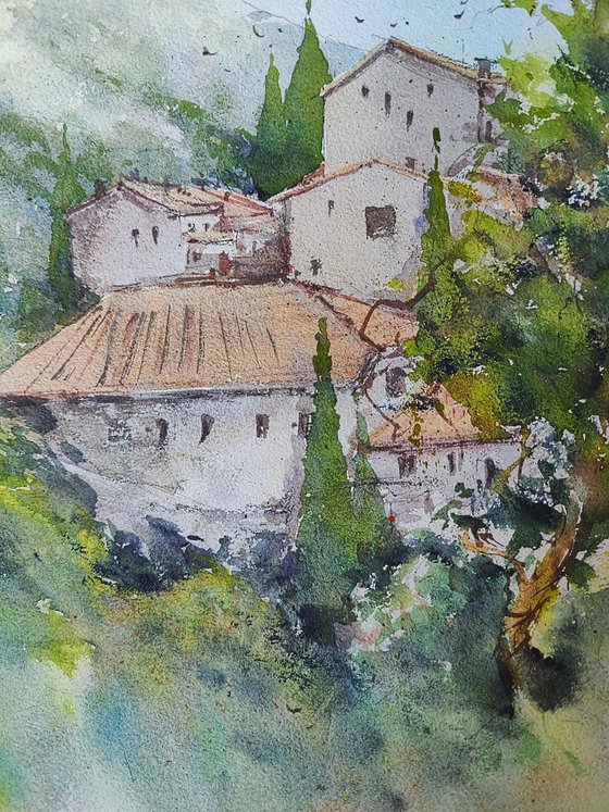 Brela, Croatia | Original Watercolor painting (2023)  | Original Hand-painted Art Small Artist | Mediterranean Europe Impressionistic