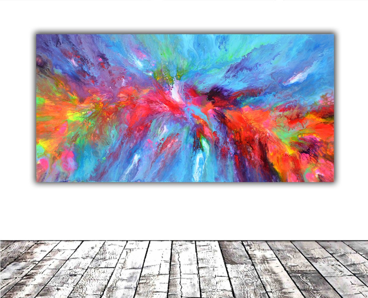 Organic Abstract Acrylic Painting By Soos Tiberiu, 63 X 31", Phoenix Vs. Dragon 3, Original Artwork
