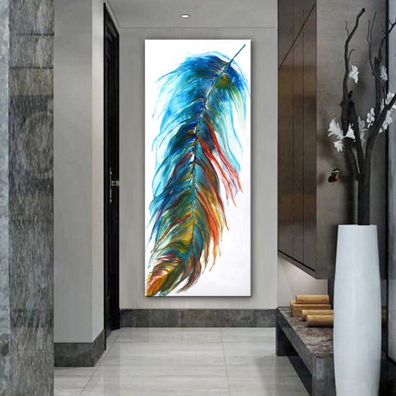 Magic Feather 2- Extra Large Abstract Painting 72" x 30"