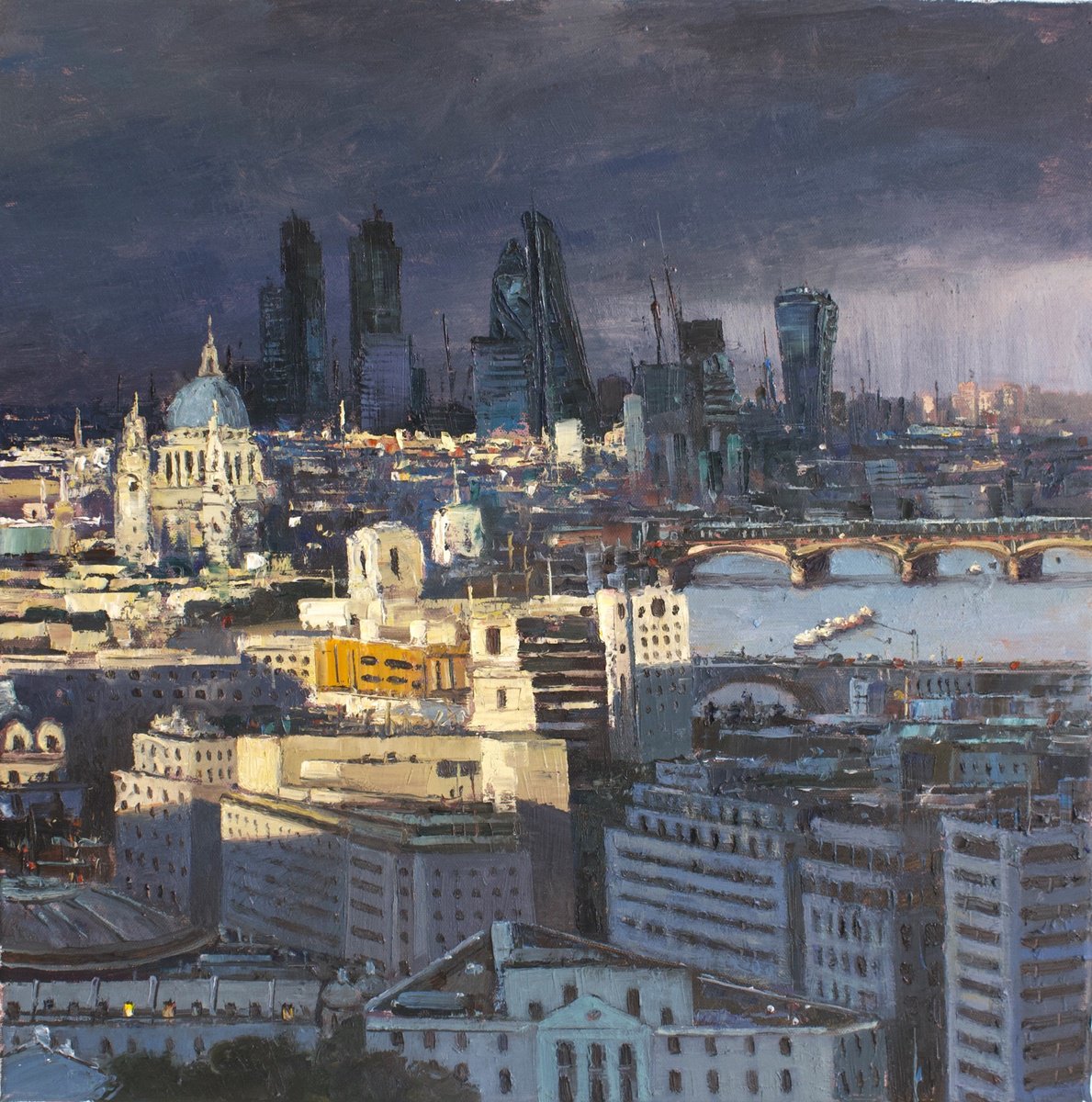 Impressionistic Cityscapes Oil Painting By Roberto Ponte, 20 X 20", View Of London, Original Artwork