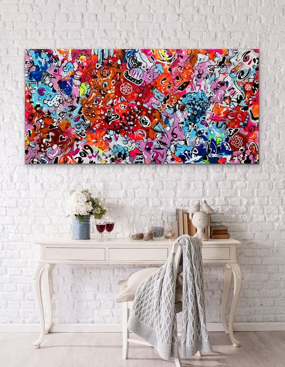 71''x 35''(180x90cm),Life in Colors 9, urban ,pop art ready to hang, colorful canvas art  - xxxl art - abstract art painting- extra large art- mixed media