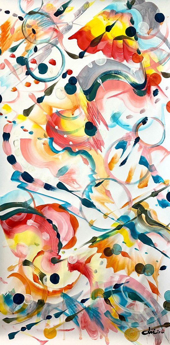 Organic Abstract Acrylic Painting By Daichi Matsusaki, 20 X 39, Color Dance 6-7-24, Original Artwork