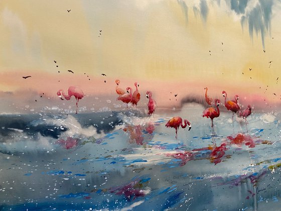 SOLD Watercolor “Flamingos Heaven” perfect gift