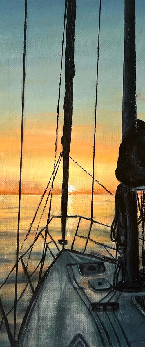 Sailboat at sunset by Valentina Ash