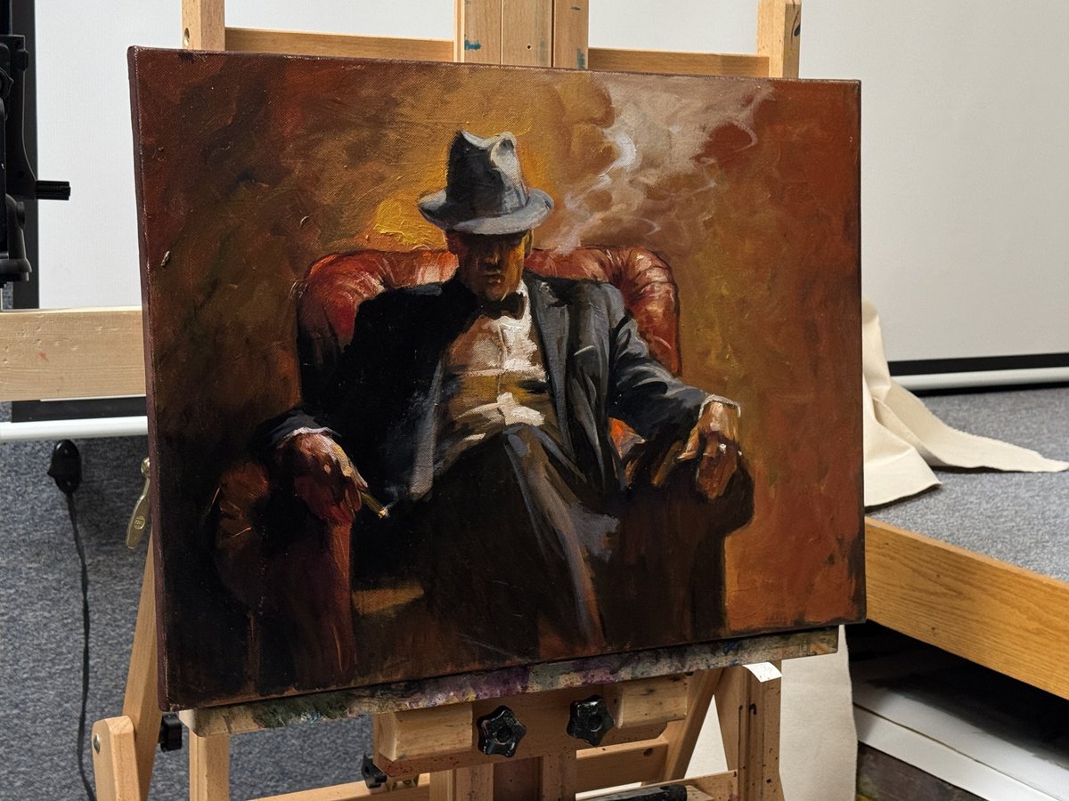 Illustrative Portrait Oil Painting By Sergei Yatsenko, 24 X 18", Cigar Of Power, Original Artwork