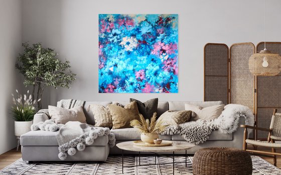 "Abstract Floral Symphony" from "Colours of Summer" collection, XXL abstract flower painting