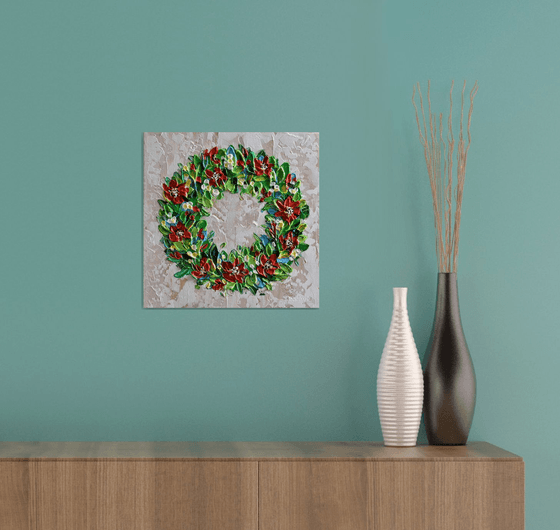 Christmas Wreath With Poinsettias