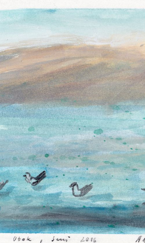 Island – Otok, from Cycle Sea, Senj, August 2016, acrylic on paper, 19.9 x 28.4 cm by Alenka Koderman