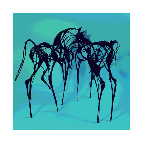Black Horses on Blue by Linda Hoyle