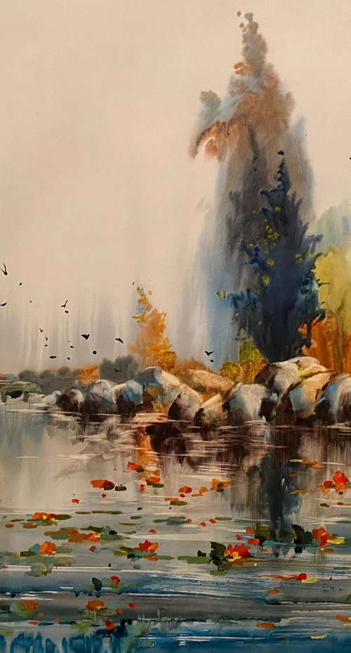 Watercolor “Foggy morning” perfect gift by Iulia Carchelan