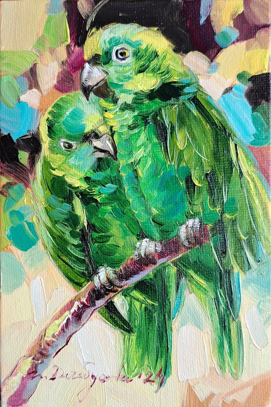 Two parrots painting