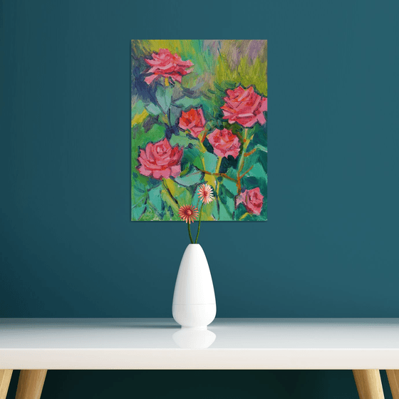 Roses in a garden (plein air) original painting