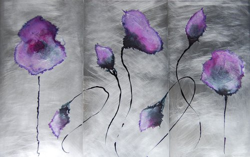 Purple Blooms Triptych by Rachel McCullock