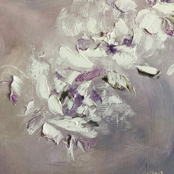 FOG IN THE GARDEN - Delicate flowers. Peonies in haze. Abstract flowers. Floral abstraction. Pastel shades. Clouds. Natural beauty. Lavender.