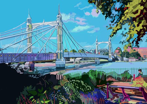 A3 Albert Bridge, South West London Illustration Print