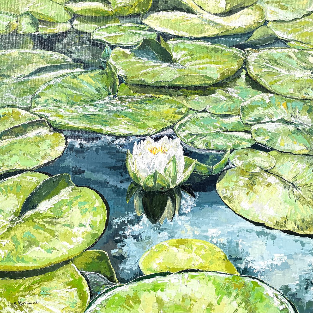 Water lilies impasto, 90 x 90 cm by Tanya Stefanovich