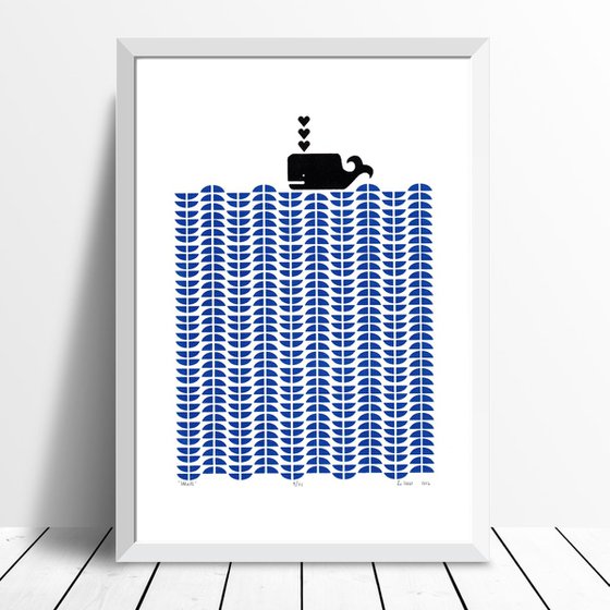 Whale in Santorini Blue - Framed - FREE Worldwide Delivery