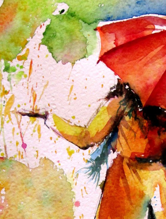 Colorful rain with a girl