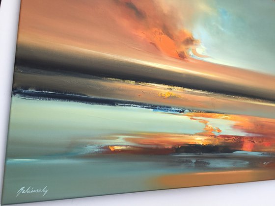 A Dream in a Dream II. - 90 x 120 cm abstract landscape oil painting in earth tone colours