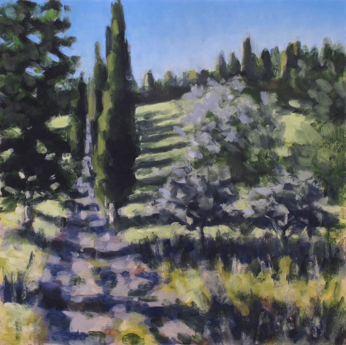 Impressionistic Landscape Acrylic Painting By Hugo Lines, 16 X 16, Borgo Pignano - Tuscany No3, Original Artwork