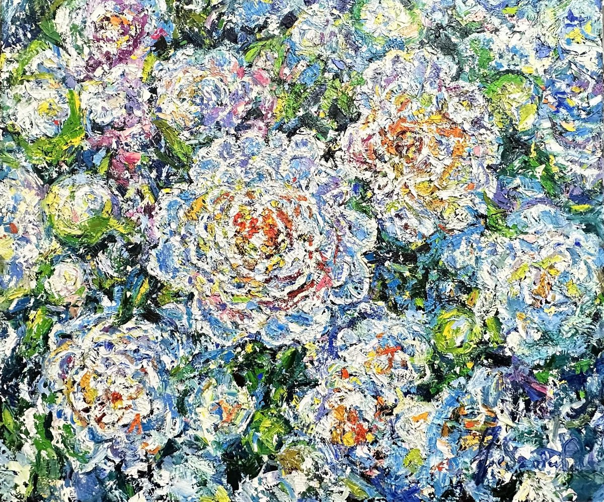 Impressionistic Botanical Oil Painting By Andrii Chebotaru, 47 X 39, Peonies, Original Artwork