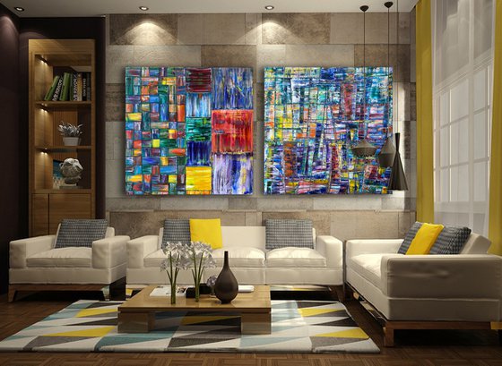 "Structural Integrity" - FREE International Shipping and Save As A Series - Original Xt Large PMS Abstract Diptych Oil Paintings On Canvas - 120" x 60"