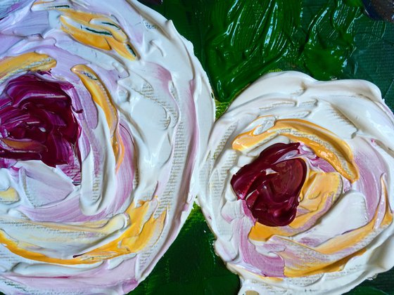 BOUQUET OF White Roses  #10 palette  knife Original Acrylic painting office home decor gift