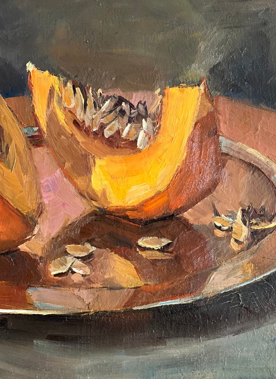 Still life Oil Painting - Pumpkin Slices on a Plate