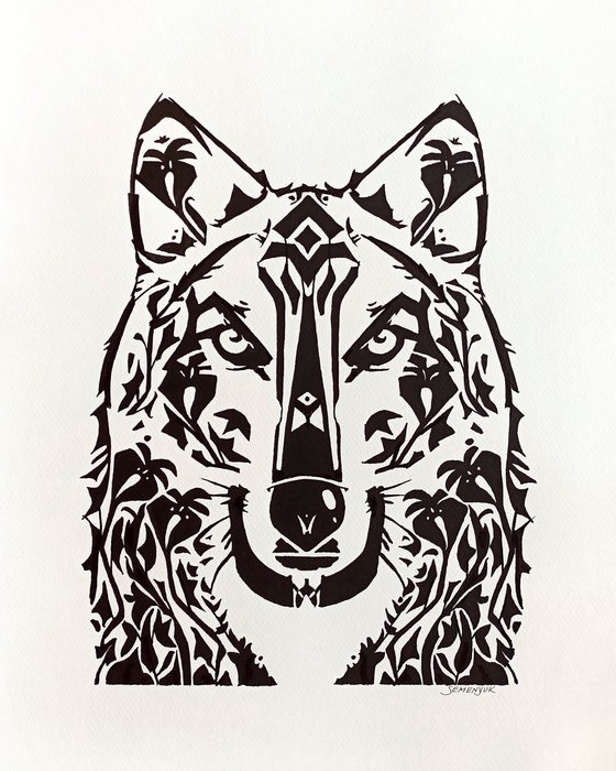 Wolf in animalistic and floral