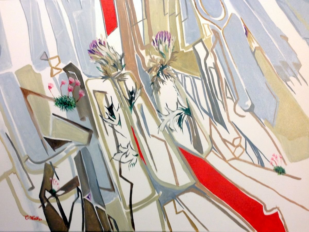 Organic Abstract Oil Painting By Chris Walker, 29 X 21, Falaise Ecossaise, Original Artwork