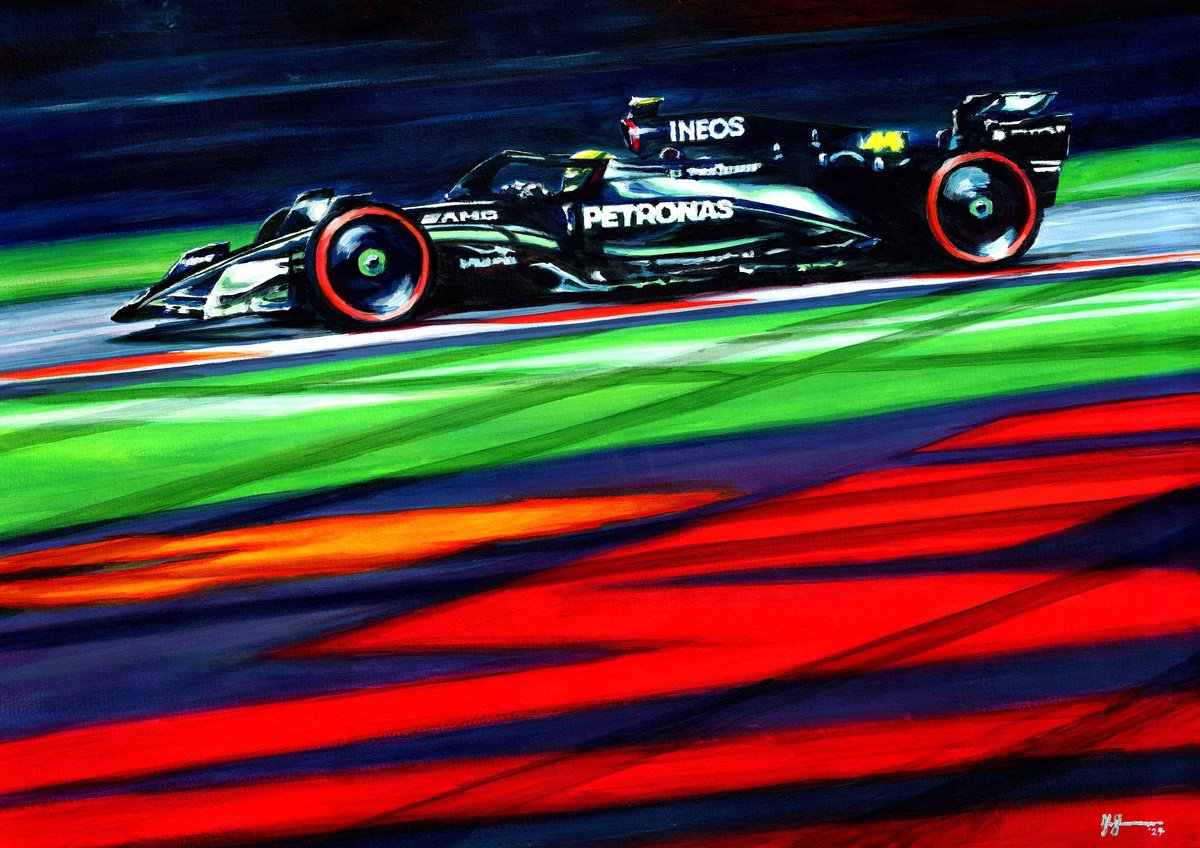Impressionistic Transport Acrylic Painting By Alex Stutchbury, 25 X 18, Lewis Hamilton 2023 Mexican Gp, Original Artwork