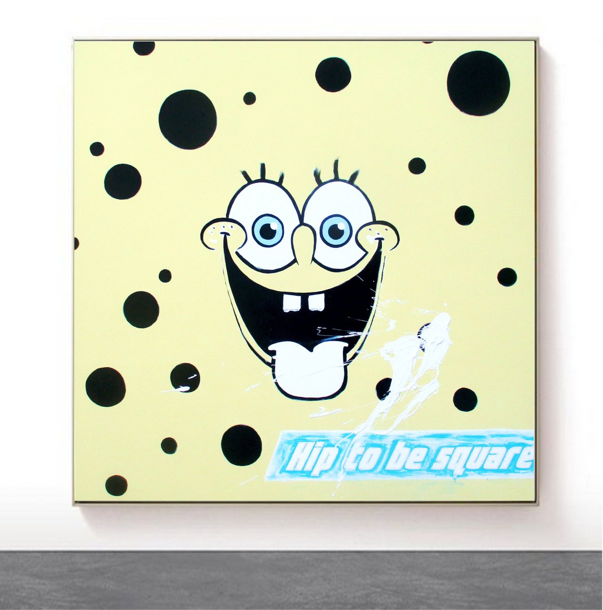 Urban And Pop Abstract Acrylic Painting By Super Pop Boy, 51 X 51", Spongebob - Hip To Be Square, Original Artwork