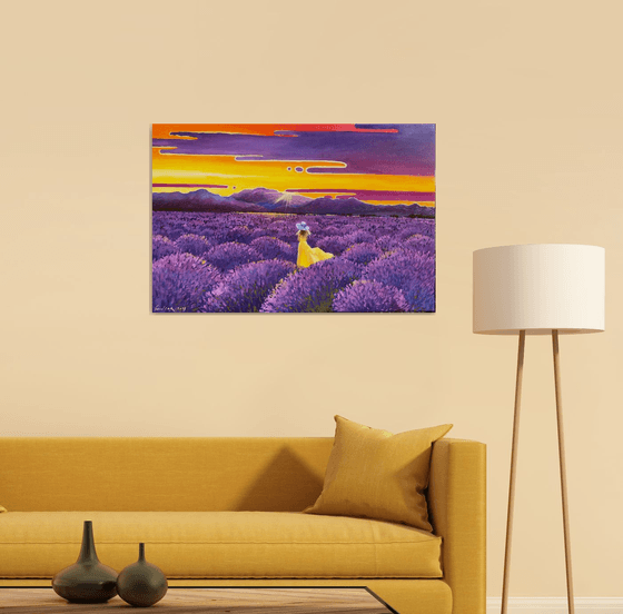 Lonely woman in lavender field