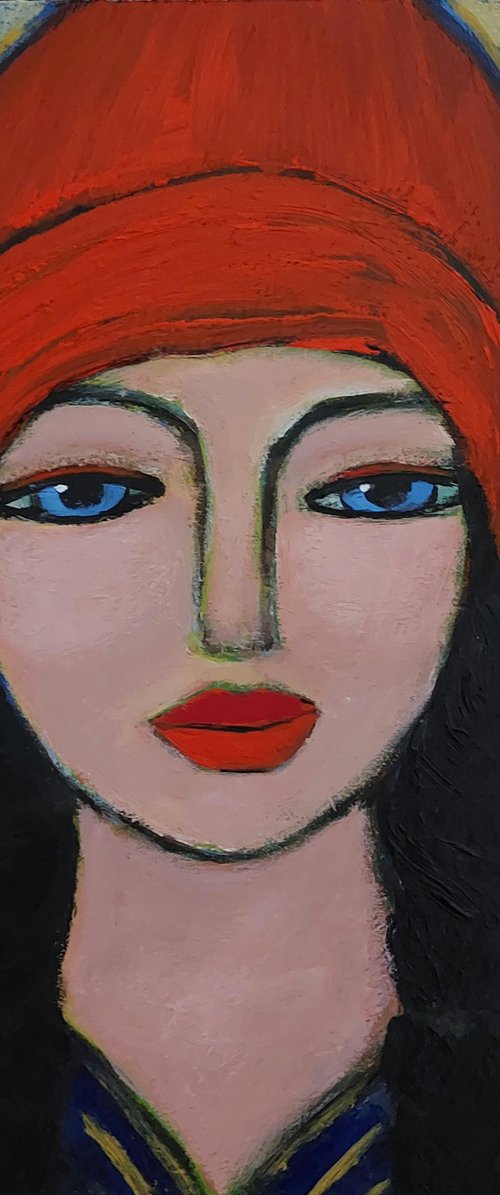 Red hat, black braids by Nelly van Nieuwenhuijzen