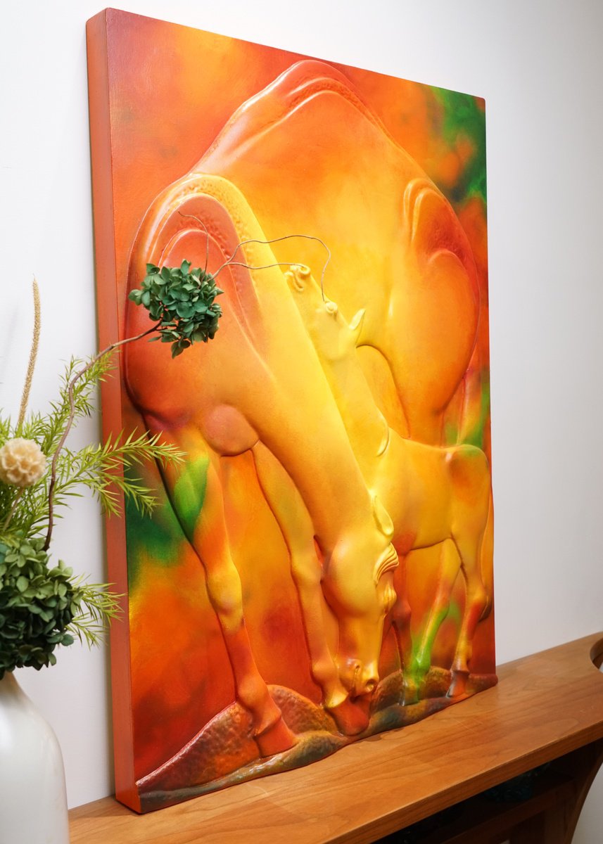 Impressionistic Animal Sculpture By Zhao Yongchang ???, 20 X 28", Mountain Whispers, Original Artwork