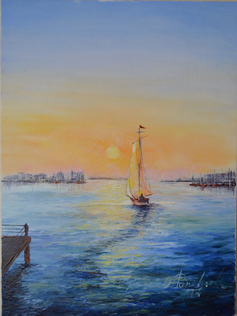 Impressionistic Landscape Oil Painting By Oleg Panchuk, 28 X 35", A Sunrise, Original Artwork