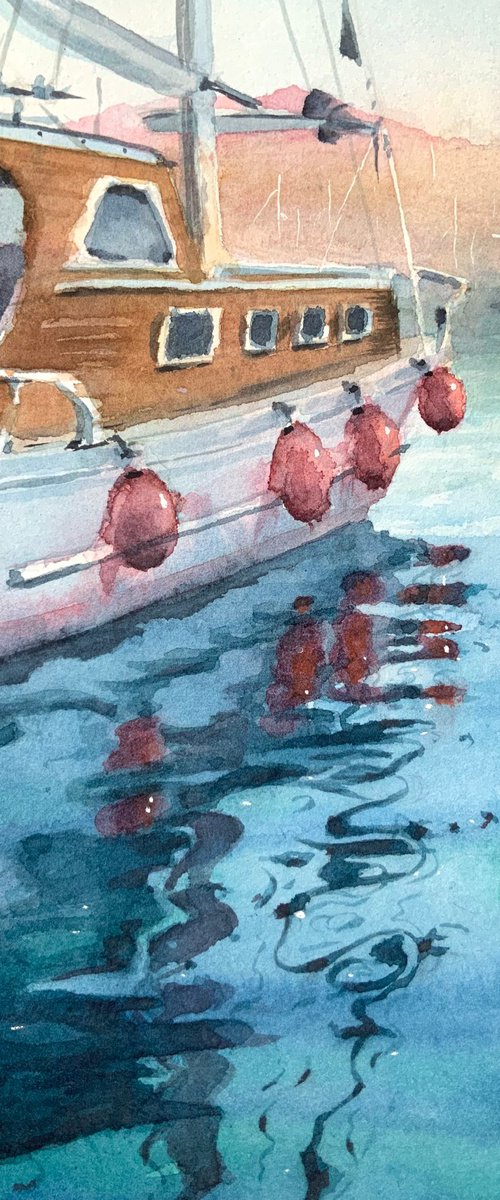 Sailboat in Evening Light by Alena Post