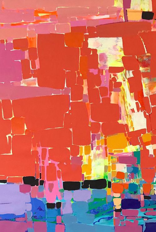 Transfer to Red, Original oil Painting, Extra Large, Handmade artwork, One of a Kind by Vahe Yeremyan