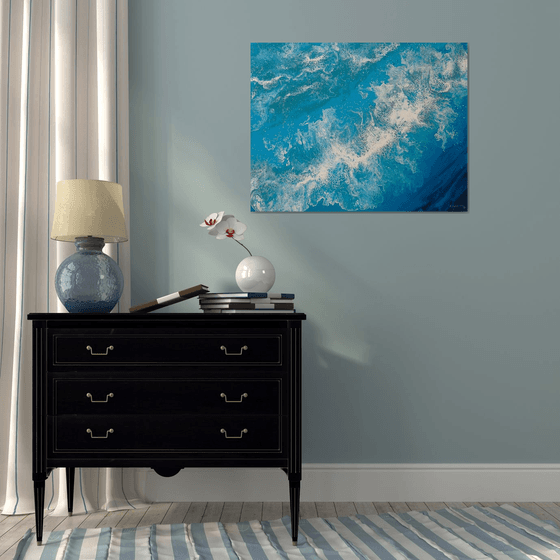 Seascape Painting "Turquoise waves"  70 x 90 cm