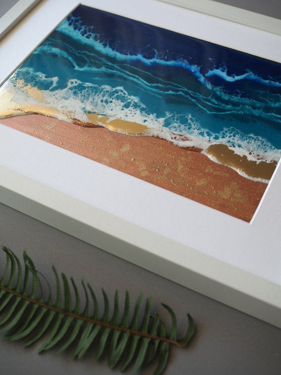 Gold sand beach - original seascape epoxy resin artwork