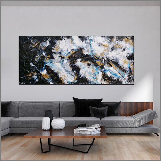 Satin Pepper 240cm x 100cm Black Rust Blue Abstract Art