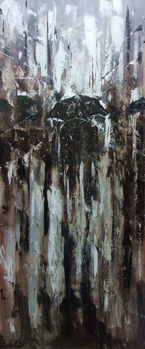 100x70cm LARGE FORMAT "  WE IN THE RAIN  ... " original painting CITY palette knife GIFT MODERN URBAN ART OFFICE ART DECOR HOME DECOR GIFT IDEA by Monika Luniak
