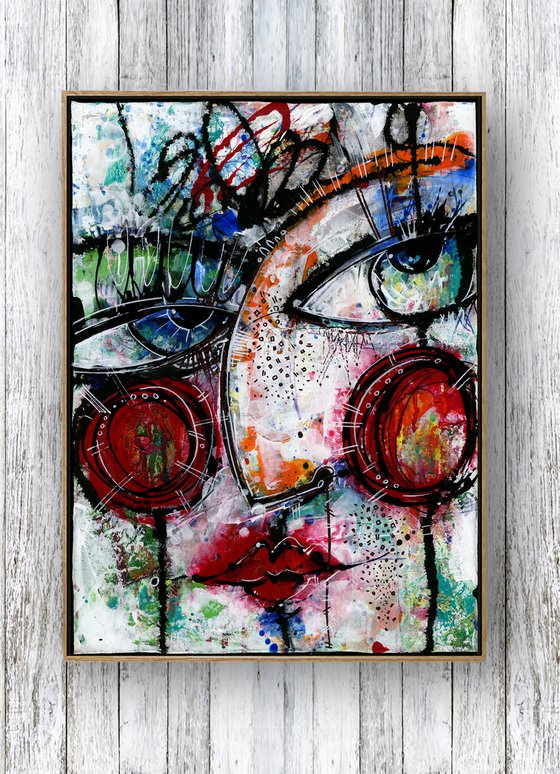 Funky Face Whimsy 2 - Mixed Media Art by Kathy Morton Stanion