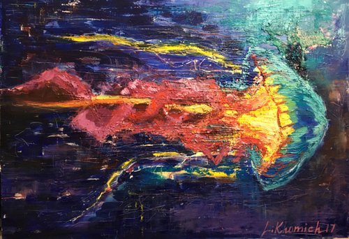 Underwater Painting Jellyfish Abstract Paintings 70x100cm Original Painting Contemporary Art by Leo Khomich