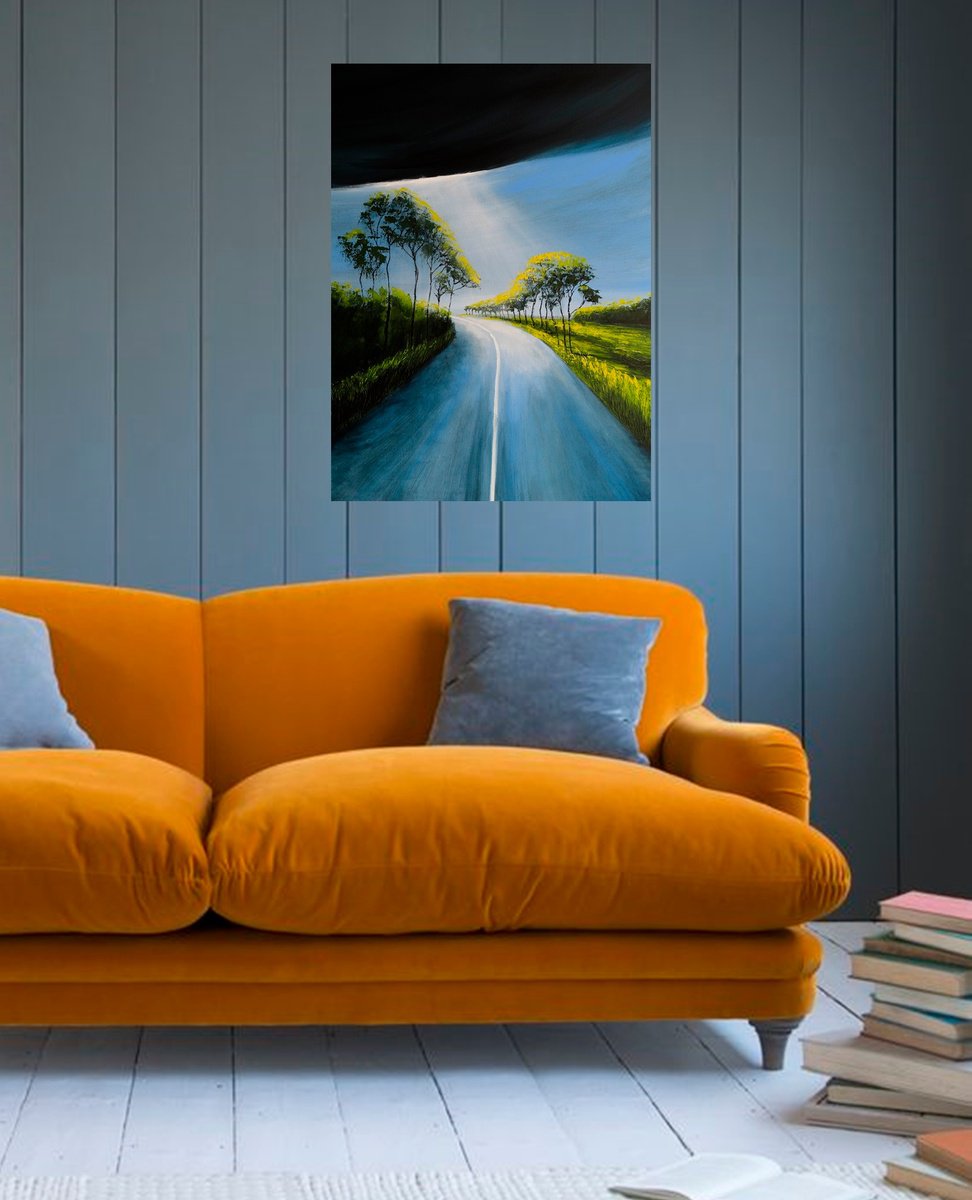 Impressionistic Landscape Acrylic Painting By Danijela Dan, 24 X 31, Storm On The Road, Original Artwork