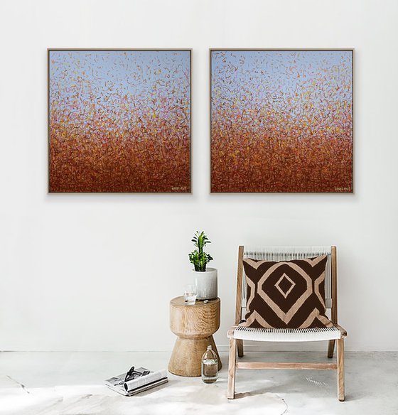 Oondiri Plains Duo Framed - 69cm square each - acrylic painting on canvas